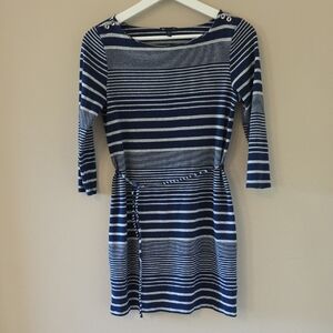GAP Navy and Gray Striped 3/4 Sleeve Dress
